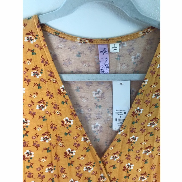 Francesca’s Yellow Floral Wrap Dress Soft Knit - Picture 3 of 6